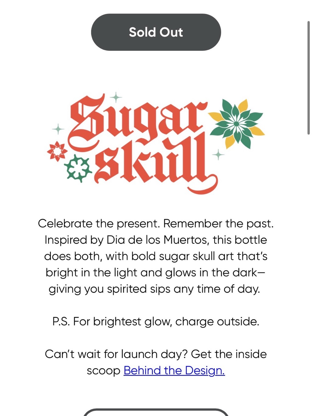 NWOT Owala sold out Sugar Skull Dia de Los Muertos water bottle